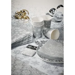 Nappe papier damassée étoile + flocon argenté