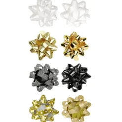 Noeud brillant blanc noir doré pour emballage cadeau x8