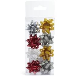 Noeud brillant doré blanc rouge gris pour emballage cadeau x8