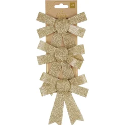 Noeud de Noël doré à suspendre x3