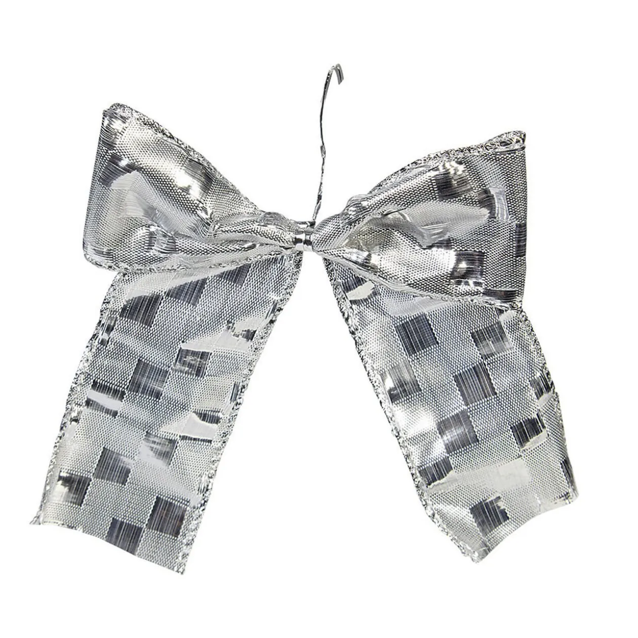 Noeud de Noël ruban argenté rose et gris x4