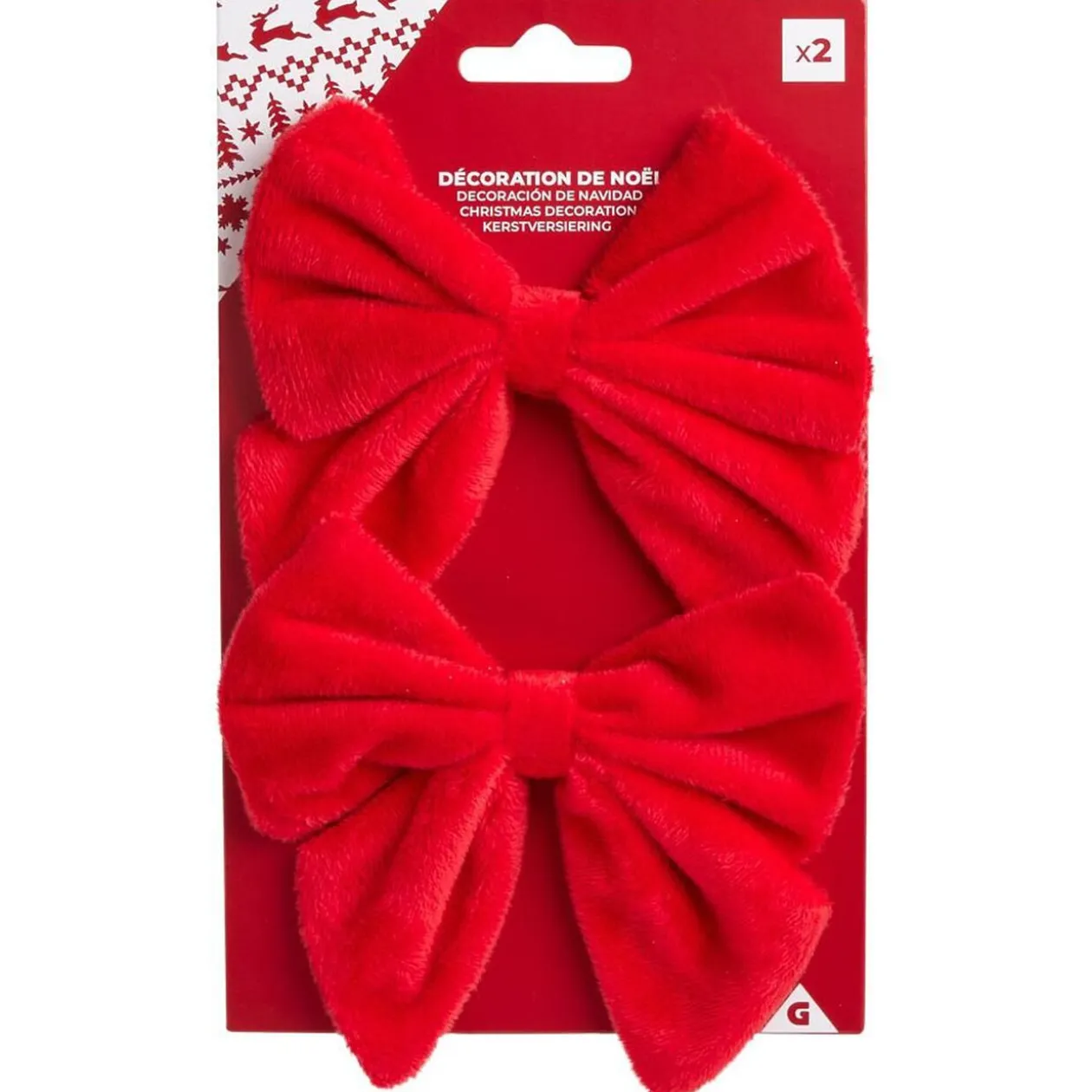 Noeud de Noël velours rouge x2 - 12xH13cm