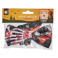 Noeud papillon noir orange et main de squelette