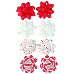 Noeud pour emballage cadeau de Noël rouge et blanc x8