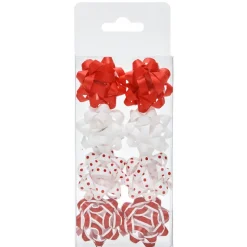 Noeud pour emballage cadeau de Noël rouge et blanc x8