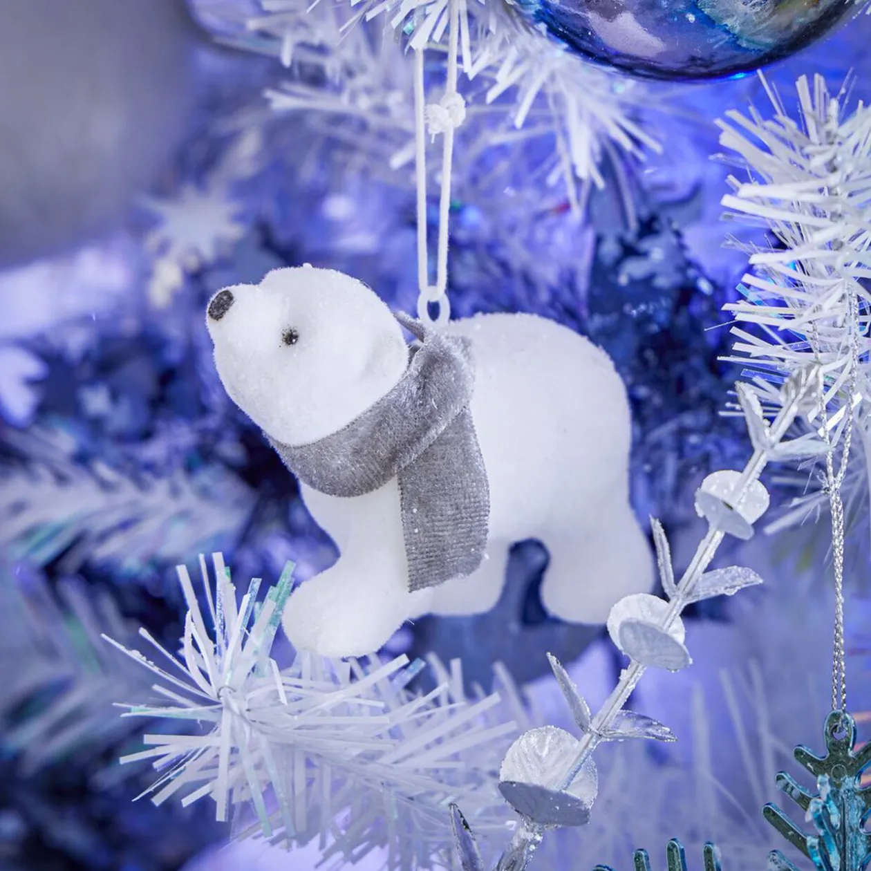 Ours blanc avec écharpe à suspendre 9x7xH5cm