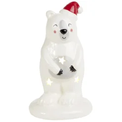 Ours de Noël lumineux 1LED céramique blanc H14,5cm