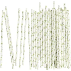 Paille bambou blanche motif feuillage x50 - Ø0,6 x H19,7cm