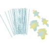 Paille bleu et étiquette étoile en papier x 24
