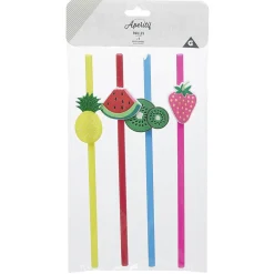 Paille design fruit en plastique réutilisable x4