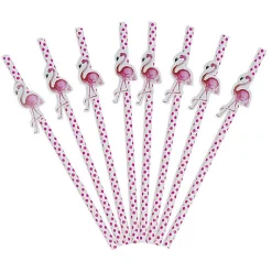 Paille en papier flamant rose x 16