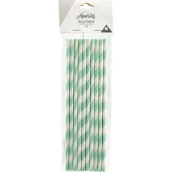 Paille en papier motif chevron blanc et vert x20