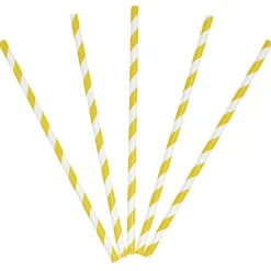 Paille en papier motif chevron blanc et jaune x20