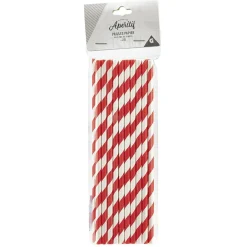 Paille en papier motif chevron blanc et rouge x20