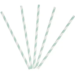 Paille en papier motif chevron blanc turquoise x20
