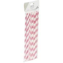 Paille en papier motif chevron blanc rose x20
