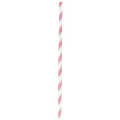 Paille en papier motif chevron blanc rose x20