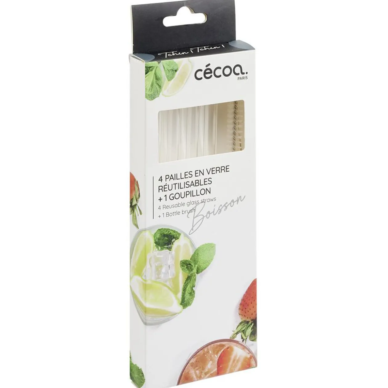 Paille en verre x4 et goupillon inox