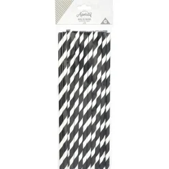 Paille jetable en papier motif chevron blanc et noir x20