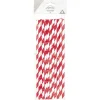 Paille jetable en papier motif chevron blanc et rouge x20