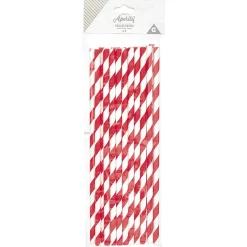 Paille jetable en papier motif chevron blanc et rouge x20