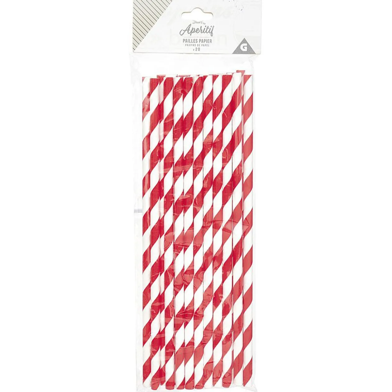Paille jetable en papier motif chevron blanc et rouge x20