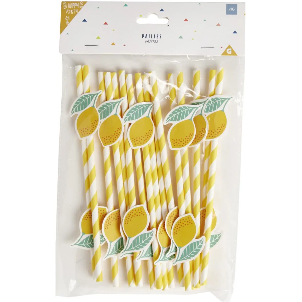 Paille papier décor spirale colorée avec fantaisie x16 - Ø0,5 x H27cm