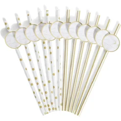 Paille personnalisable étiquette blanc et doré x12