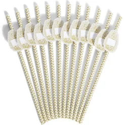 Paille personnalisable étiquette pomme de pin blanc et camel x12