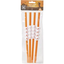 Paille plastique Halloween décor crâne x4