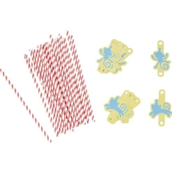 Paille rouge et étiquette singe x 24