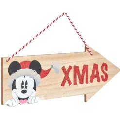 Pancarte bois Disney Mickey XMAS à suspendre L40xH15cm