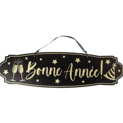 Pancarte Bonne année en bois noir et doré