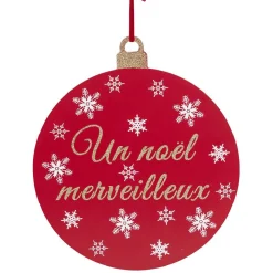 Pancarte boule de Noël en bois Ø30cm