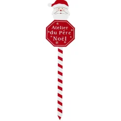 Pancarte de Noël en bois rouge et blanc H50cm