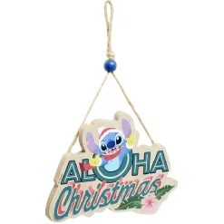 Pancarte Disney Stitch à suspendre Aloha Christmas en bois L16xH25cm