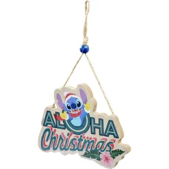 Pancarte Disney Stitch à suspendre Aloha Christmas en bois L16xH25cm