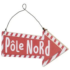 Pancarte Flèche Pôle Nord à suspendre en bois rouge blanc