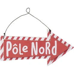 Pancarte Flèche Pôle Nord à suspendre en bois rouge blanc