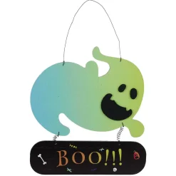 Pancarte Halloween fantôme bois bleu