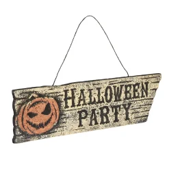 Pancarte inscription Halloween Party motif citrouille effet vieilli