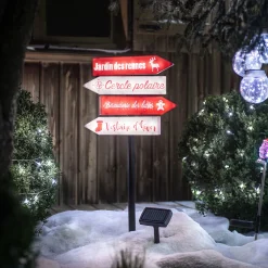 Pancarte lumineuse solaire 32 LED inscription thème Noël rouge blanc