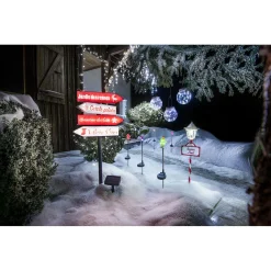 Pancarte lumineuse solaire 32 LED inscription thème Noël rouge blanc