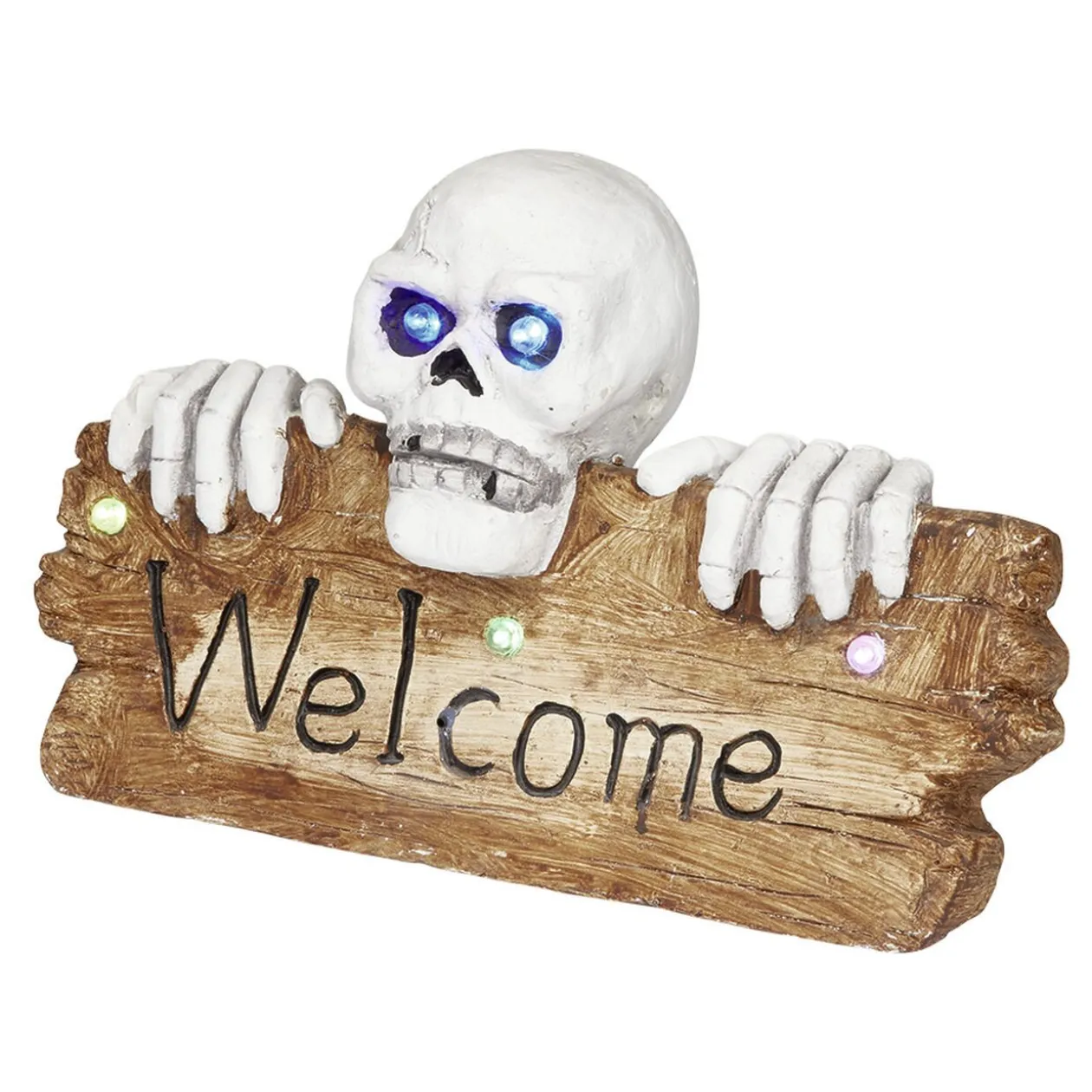 Pancarte squelette LED Halloween inscription Welcome lumineux sonore