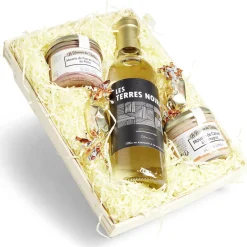 Panier gourmand 1 bouteille vin blanc/2 pâtés/2 papillotes chocolat