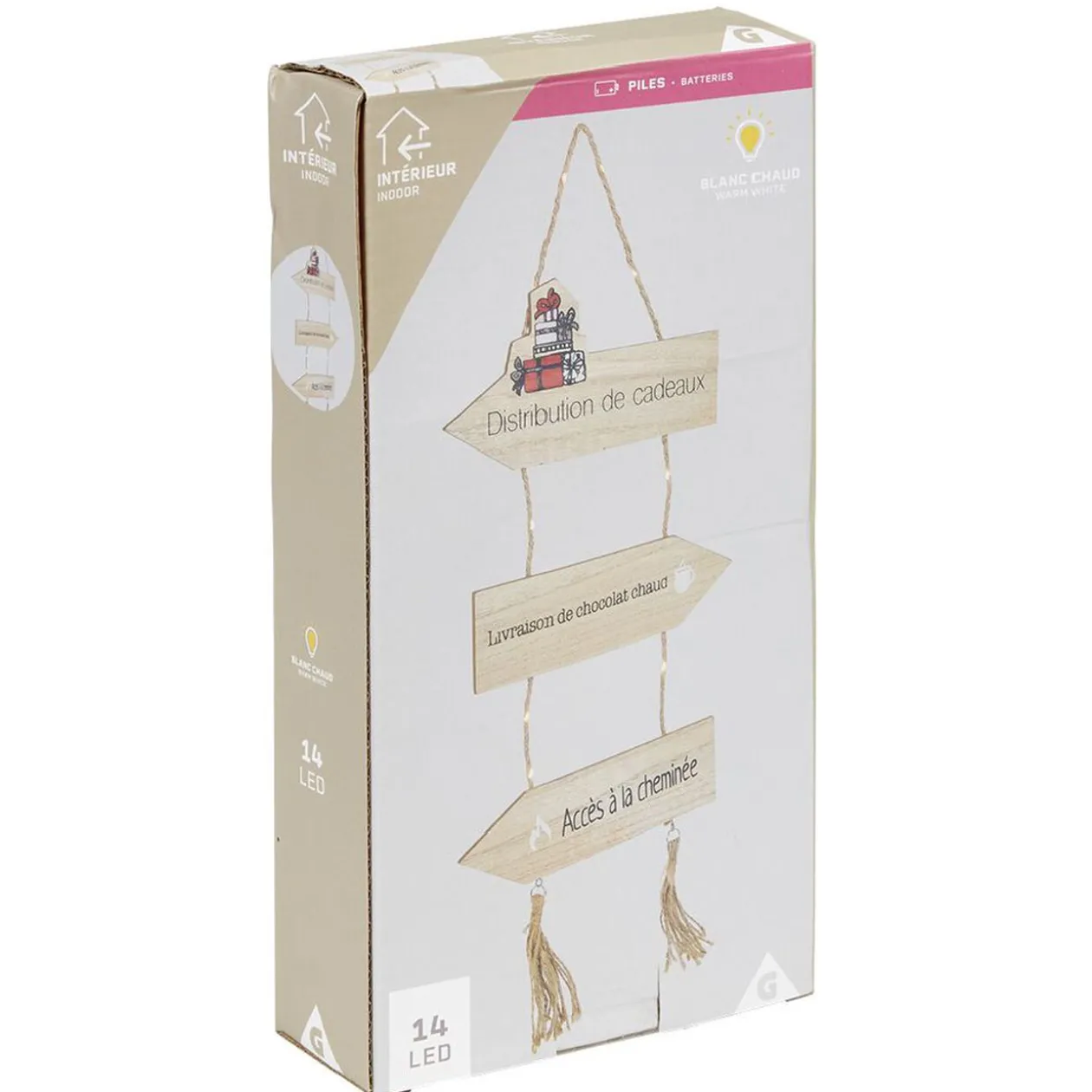 Panneau directionnel lumineux de Noël en bois