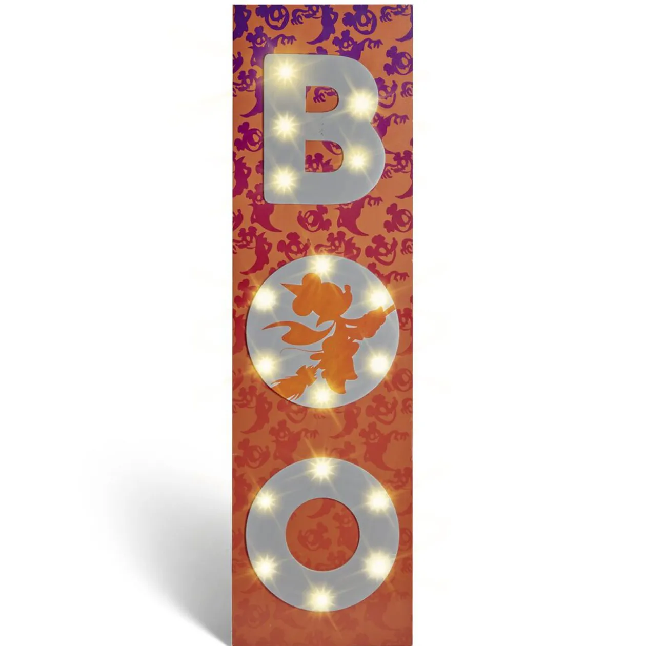 Panneau lumineux Disney inscription BOO blanc et orange 31x3,5xH110cm