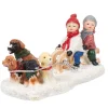 Personnage village de Noël enfants avec traineau et chiens