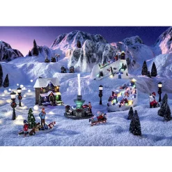 Personnage village de Noël adulte et enfant sur luge x3