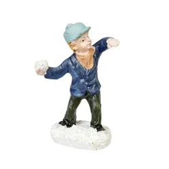 Personnage village de Noël enfant jette boule de neige